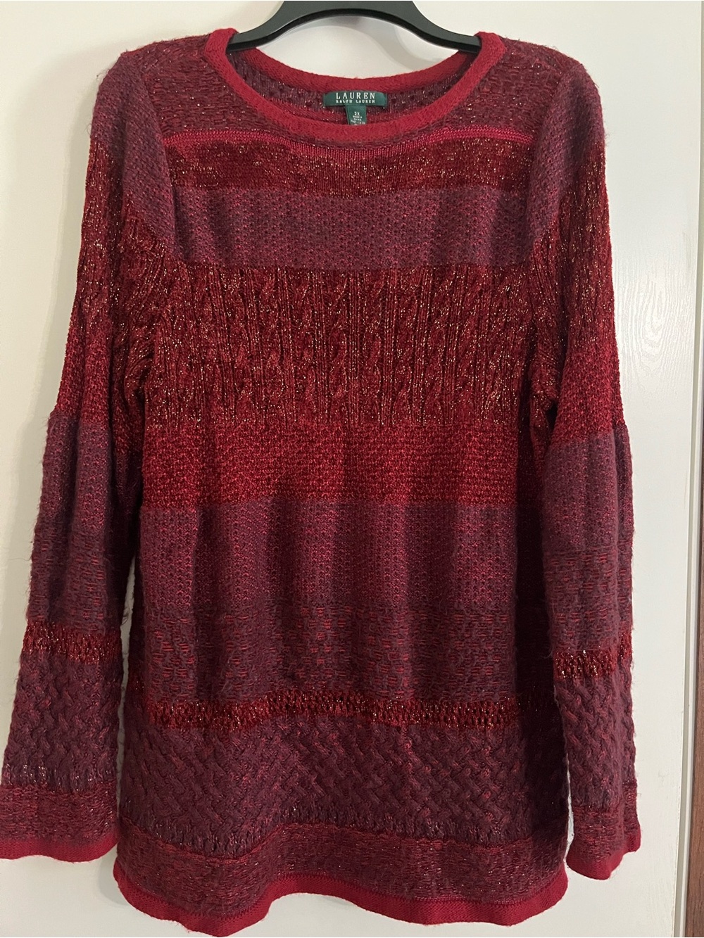 Lauren Ralph Lauren Burgundy Textured Crew Neck Sweater